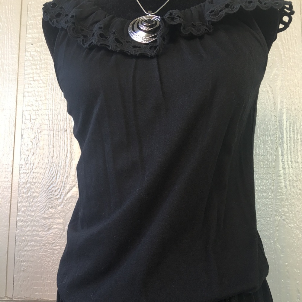 💰Black sleeveless roughly collar waste tie dress - Picture 5 of 7